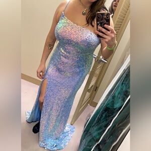 Long Light Blue Sparkly Formal Dress